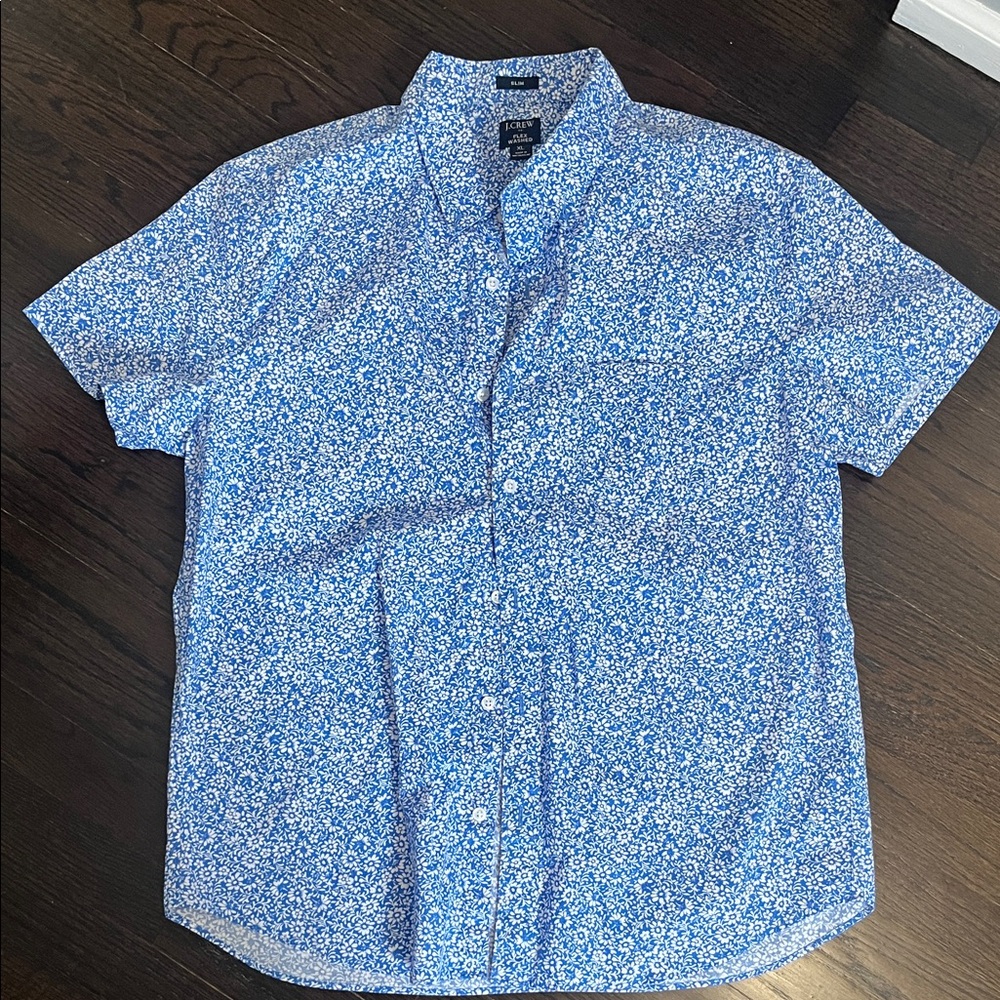 J. Crew Blue and White Patterned Casual Shirt